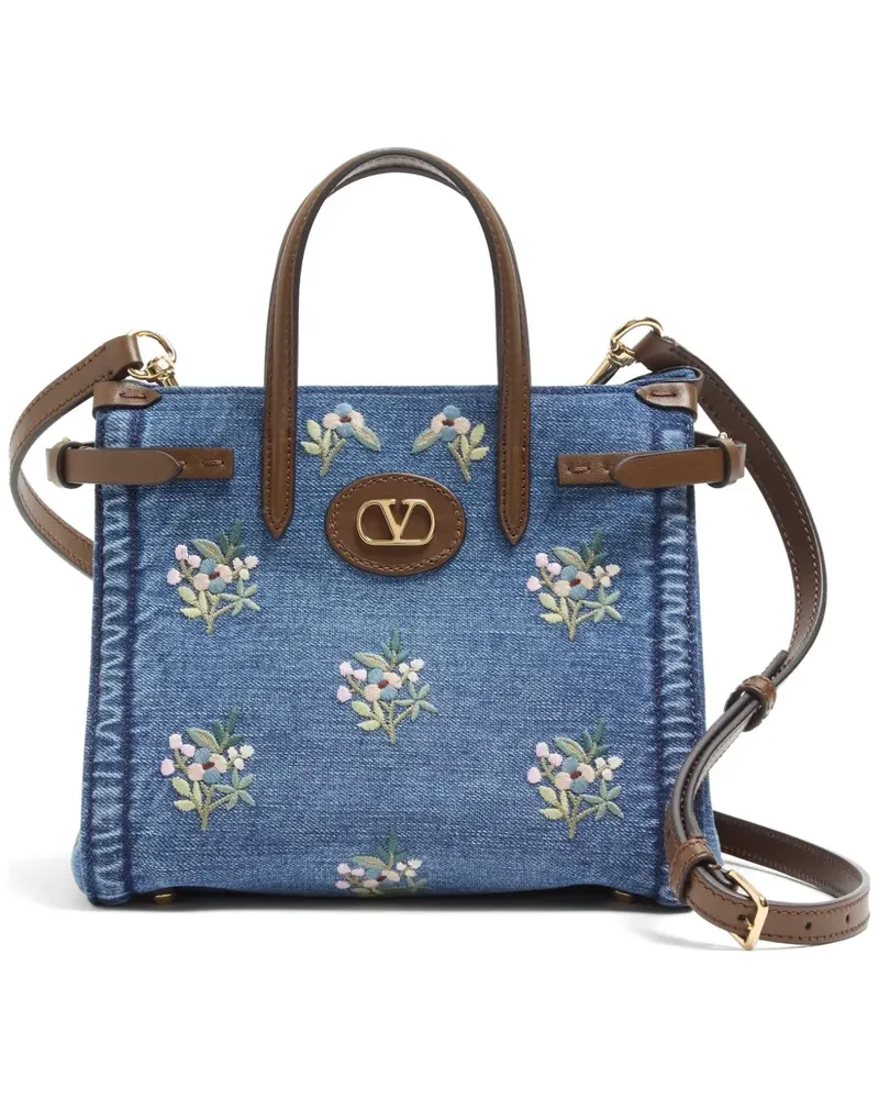 Valentino Garavani Kleine bestickte Antibes Shopping-Tasche aus Denim - Blau Blau
