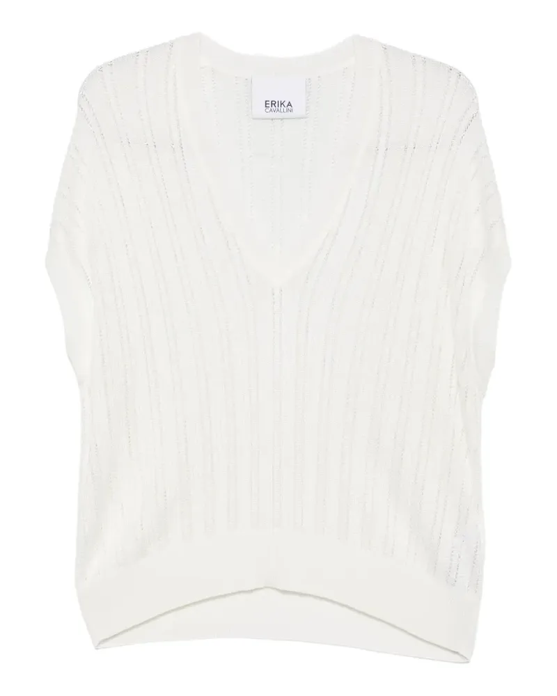 Erika Cavallini pointelle-knit V-neck vest - Weiß Weiß