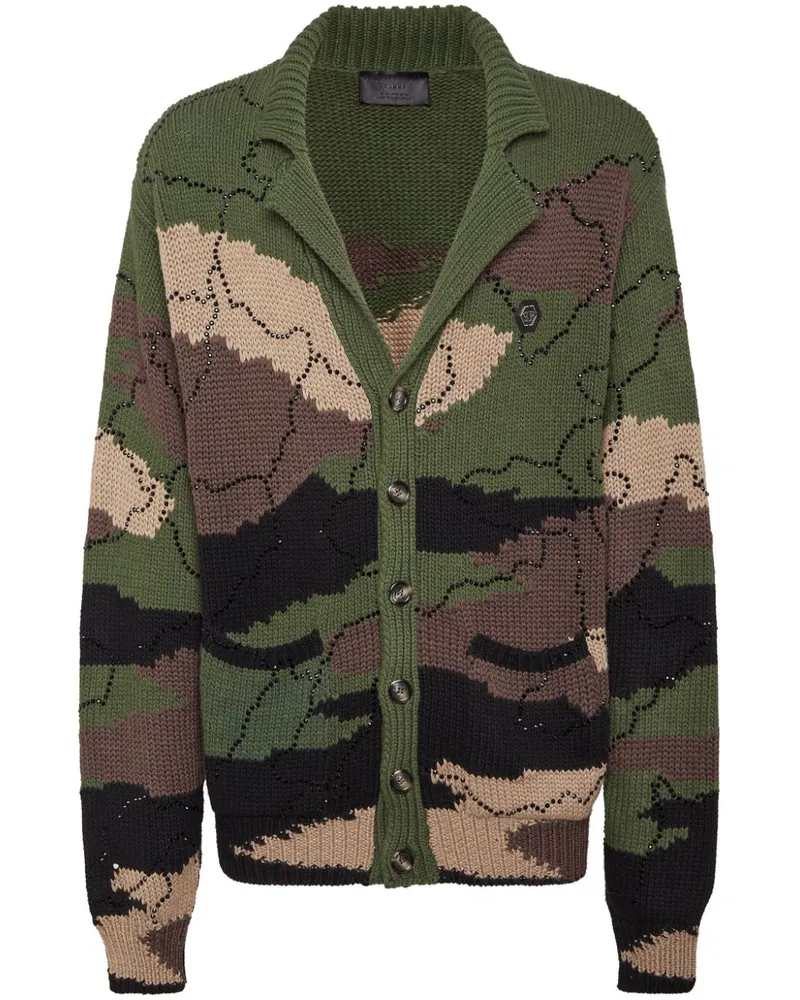 Philipp Plein Intarsien-Cardigan mit V-Ausschnitt - Grün Grün