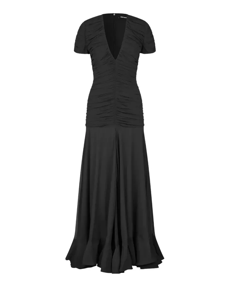 ROTATE Birger Christensen Gerafftes Maxikleid mit kurzen Ärmeln - Schwarz Schwarz