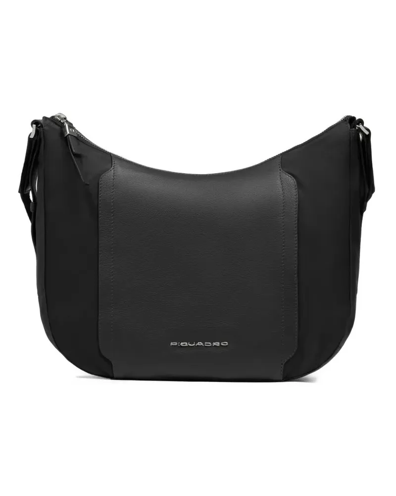 Piquadro Schultertasche mit Ledereinsätzen - Schwarz Schwarz