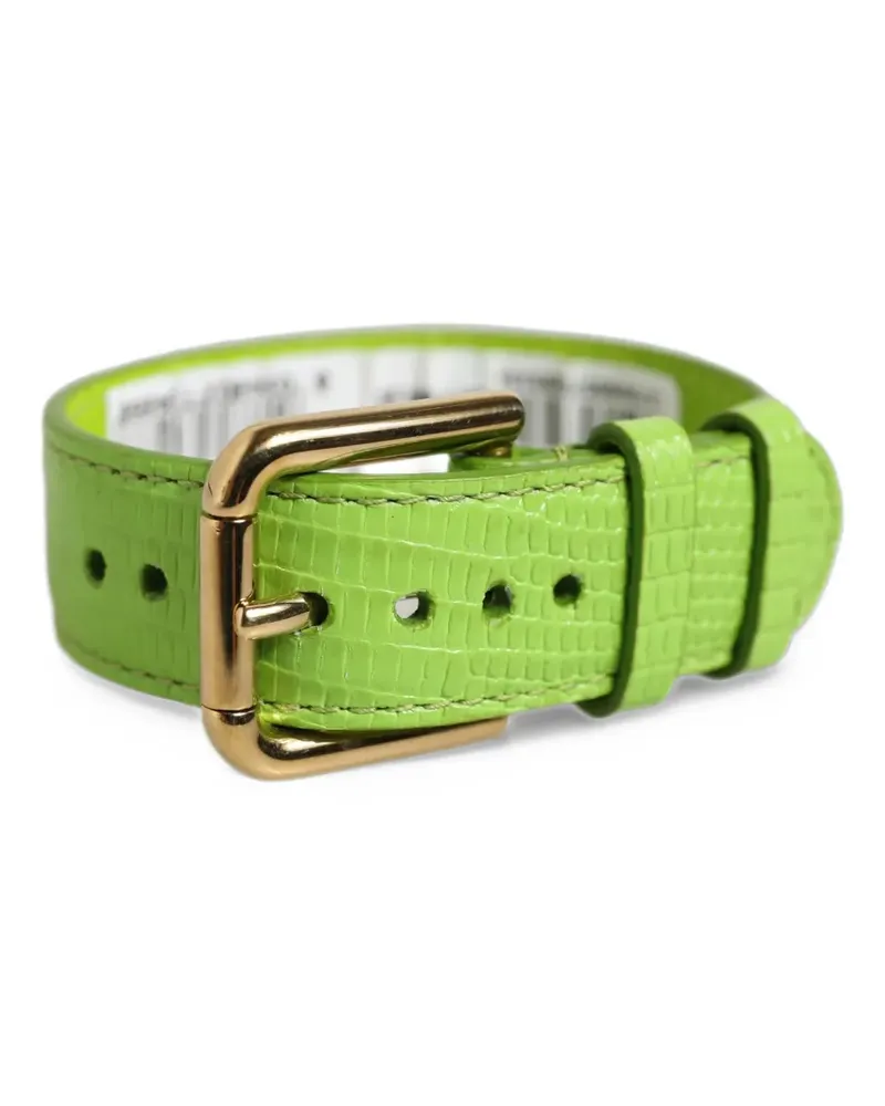 Dolce & Gabbana Green Textured Leather Gold Buckle Belt Strap Bracelet - Grün Grün
