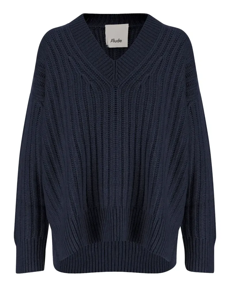 ALLUDE Gerippter Pullover mit V-Ausschnitt - Blau Blau