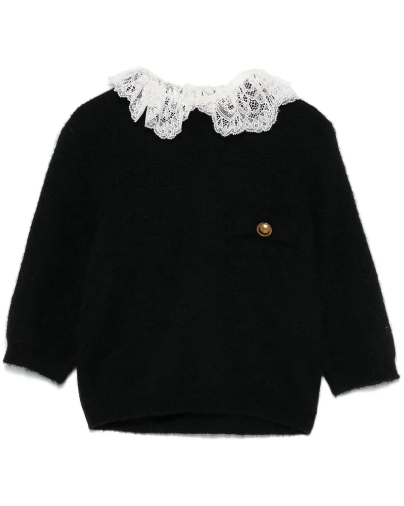 Twin-Set Strickpullover mit Spitzenkragen - Schwarz Schwarz