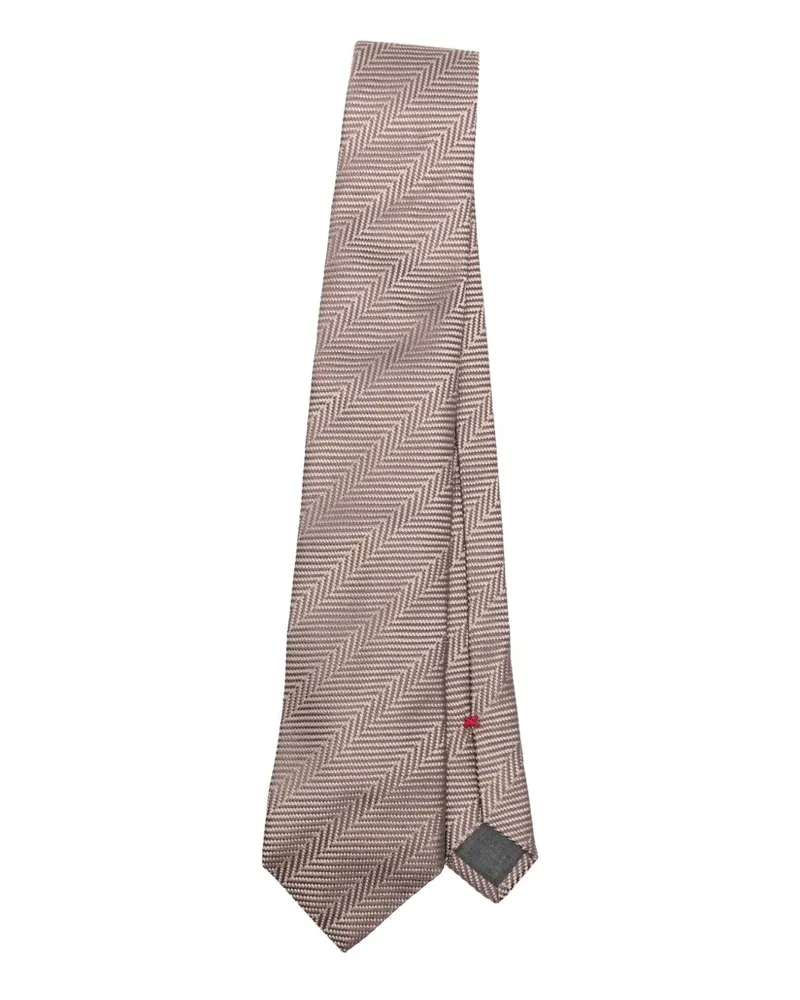 Brunello Cucinelli Seidenkrawatte mit Fischgrätenmuster - Braun Braun