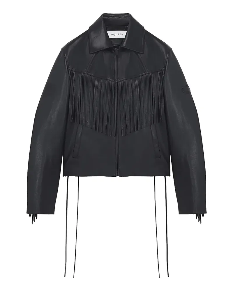 Alexander McQueen Lederjacke mit Fransen - Schwarz Schwarz