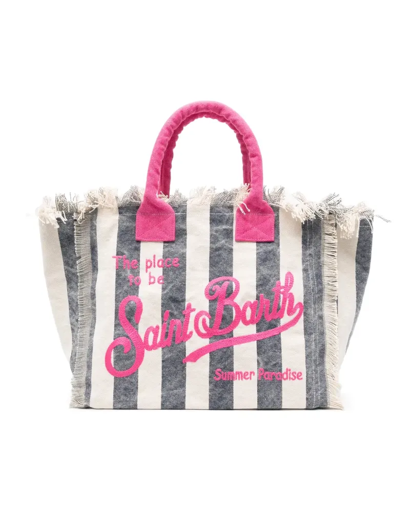 MC2 Saint Barth Vanity striped frayed-edge beach bag - Weiß Weiß
