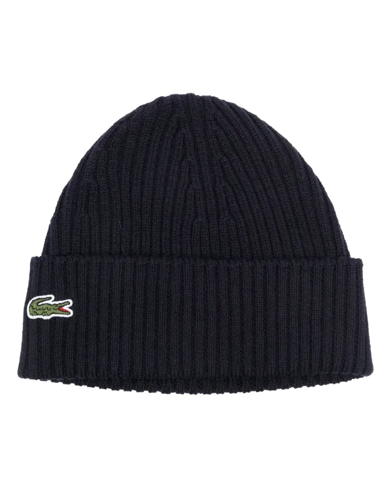 Lacoste Gerippte Beanie mit Logo-Patch - Blau Blau