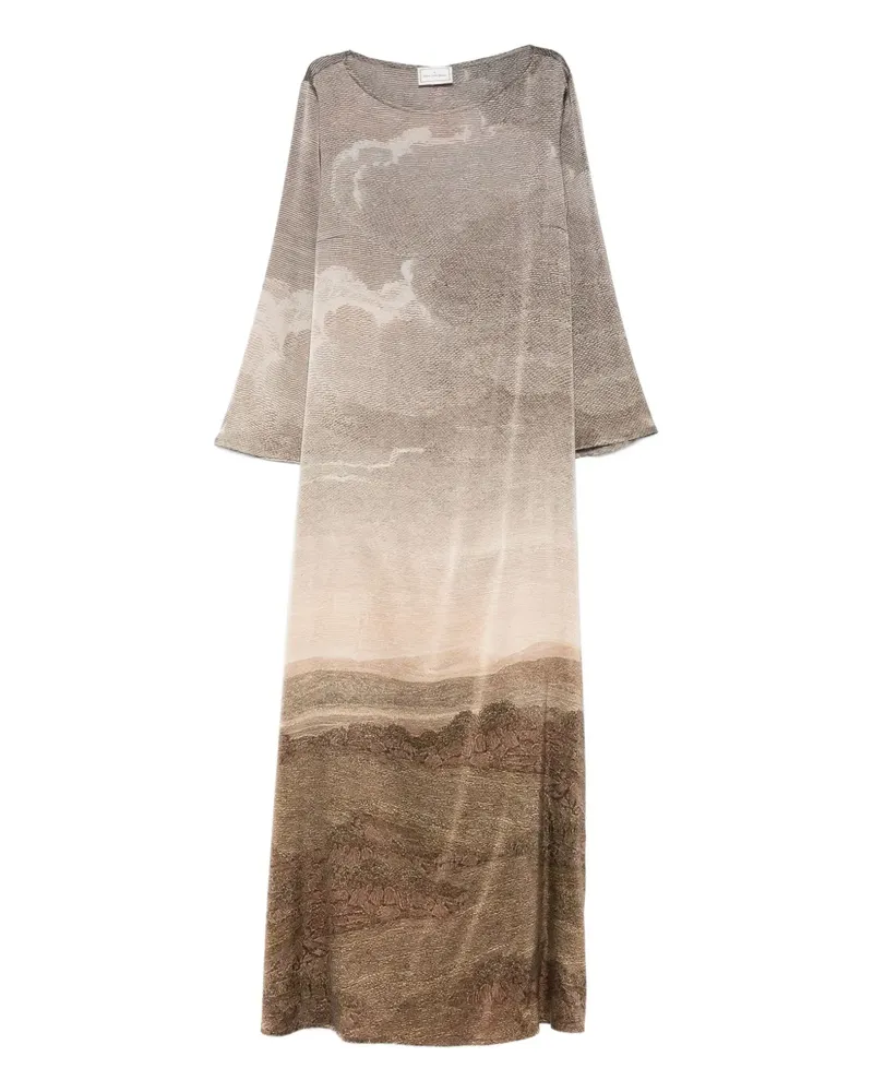 Pierre-Louis Mascia Seidenkleid mit Landschsfts-Print - Braun Braun