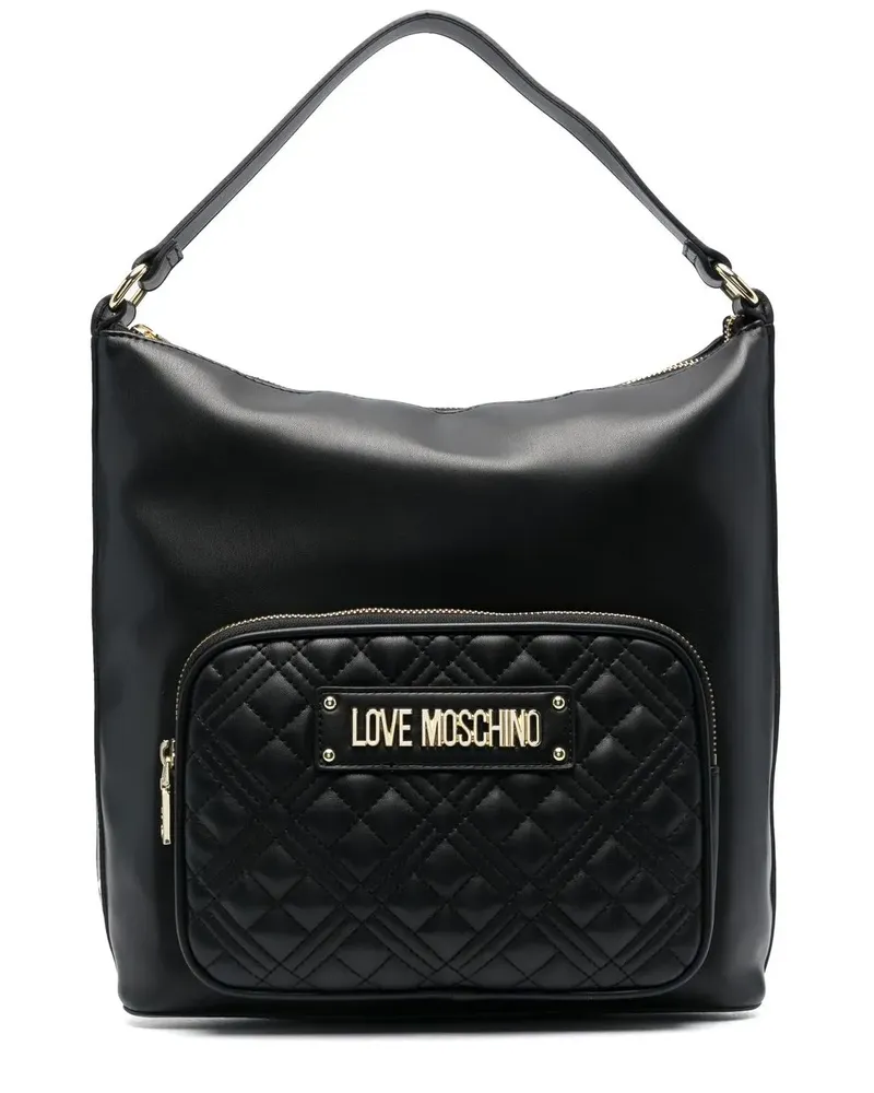 Moschino Gesteppte Schultertasche mit Logo - Schwarz Schwarz