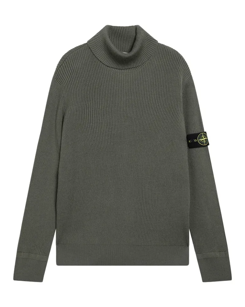 Stone Island Gerippter Pullover mit Kompass-Patch - Grün Grün