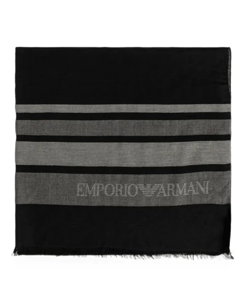 Emporio Armani Stola aus gestreiftem Modal und Viskose mit zarten Fransen - Schwarz Schwarz
