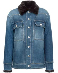 Pinko Jeansjacke mit Faux-Fur-Besatz Blau