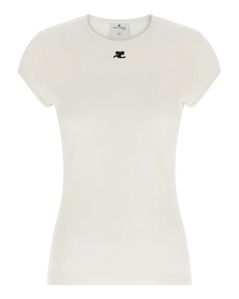 Courrèges logo-embroidery crew-neck T-shirt - Nude Nude