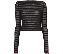 Transparentes Oberteil mit Streifen - Schwarz