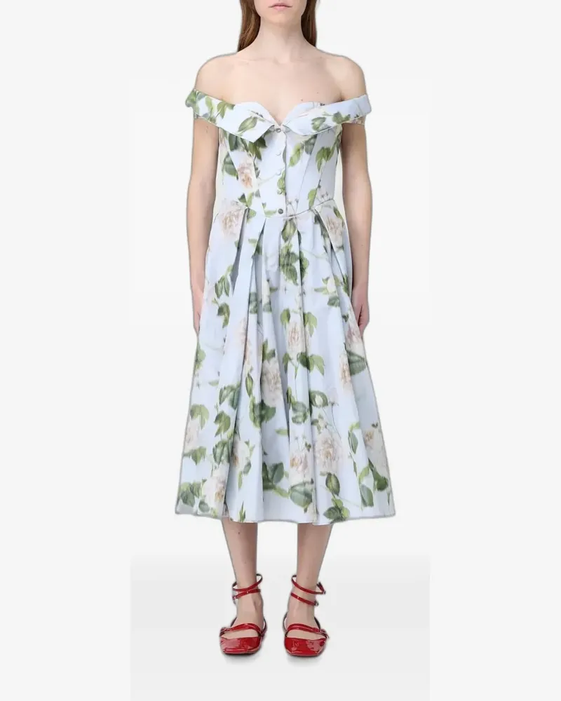 Antonio Marras floral-print off-shoulder midi dress - Blau Blau