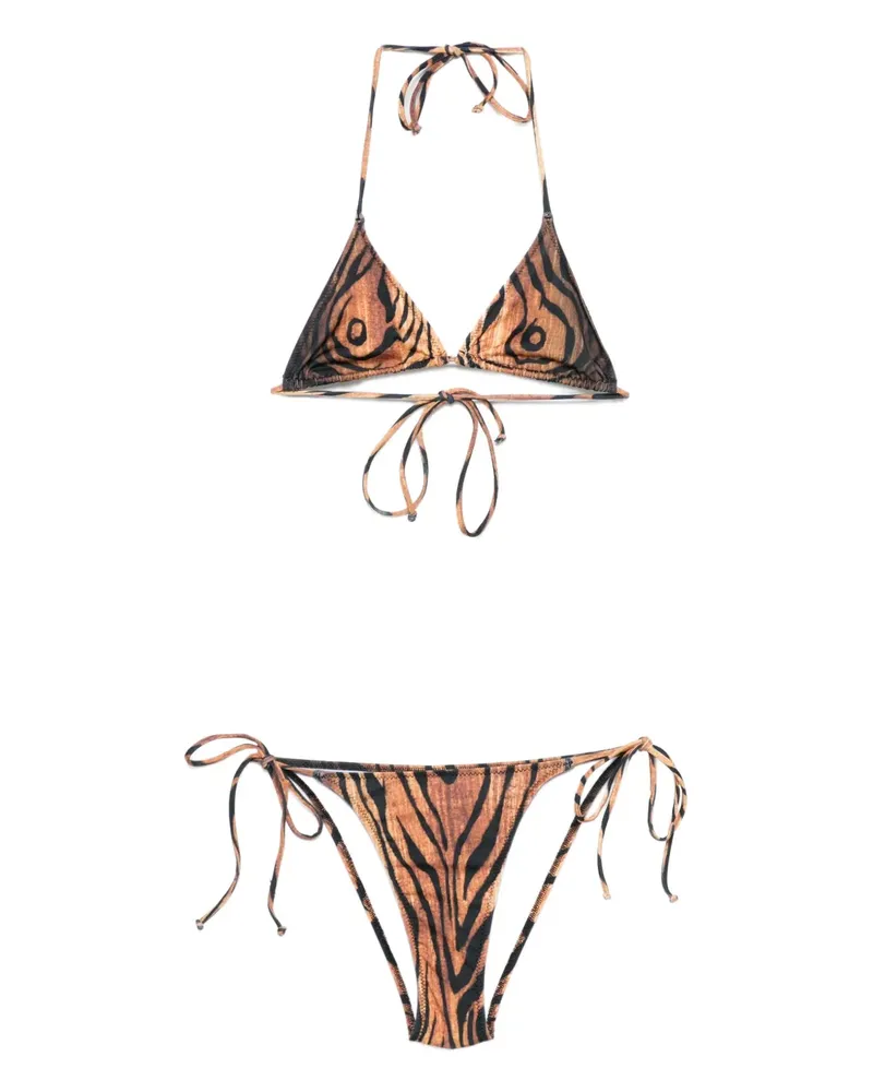 Jean Paul Gaultier Triangel-Bikini mit Tiger-Print - Braun Braun
