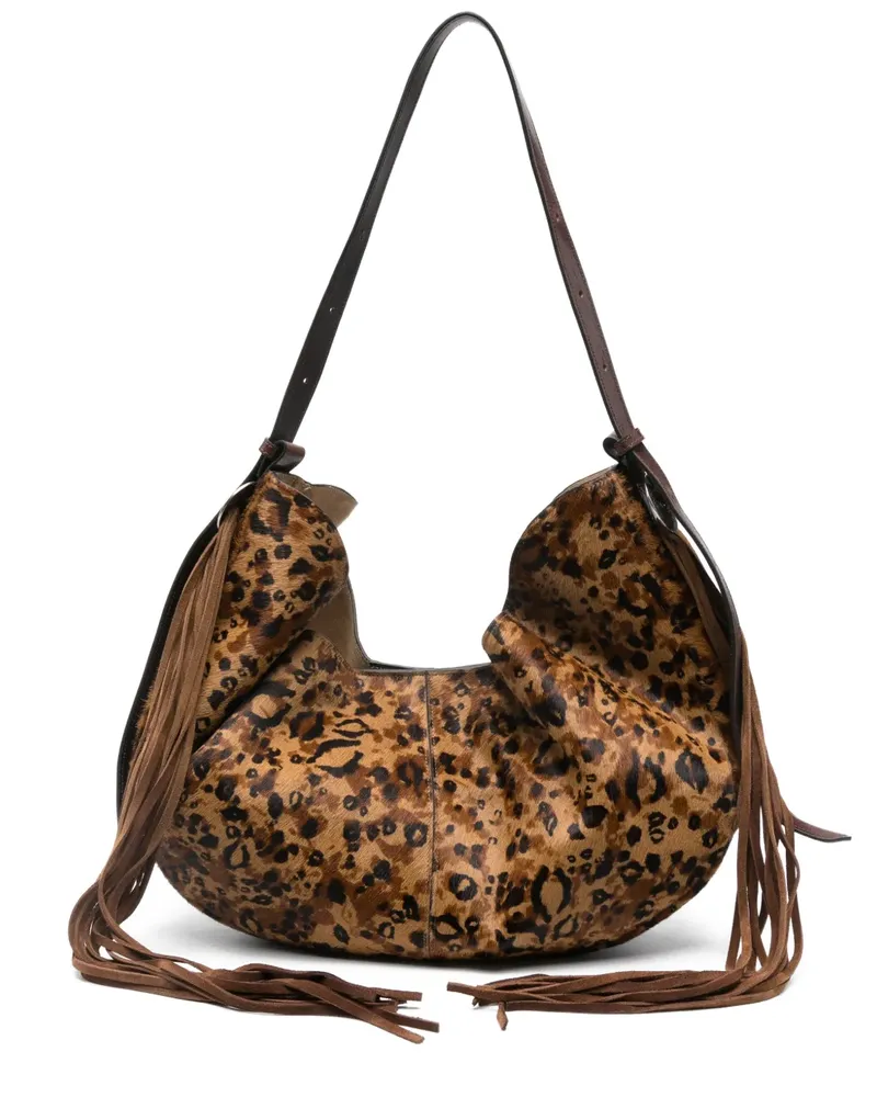 HTC Hollywood Trading Company fringed animal-print shoulder bag - Braun Braun