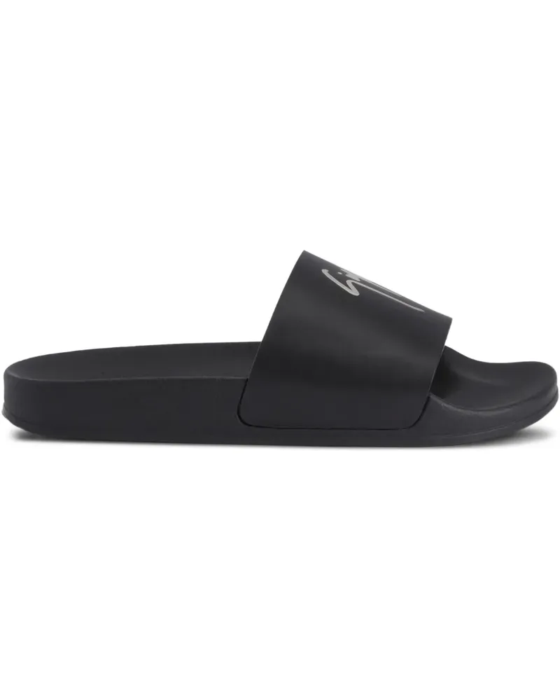 Giuseppe Zanotti Brett Pantoletten mit Logo - Schwarz Schwarz
