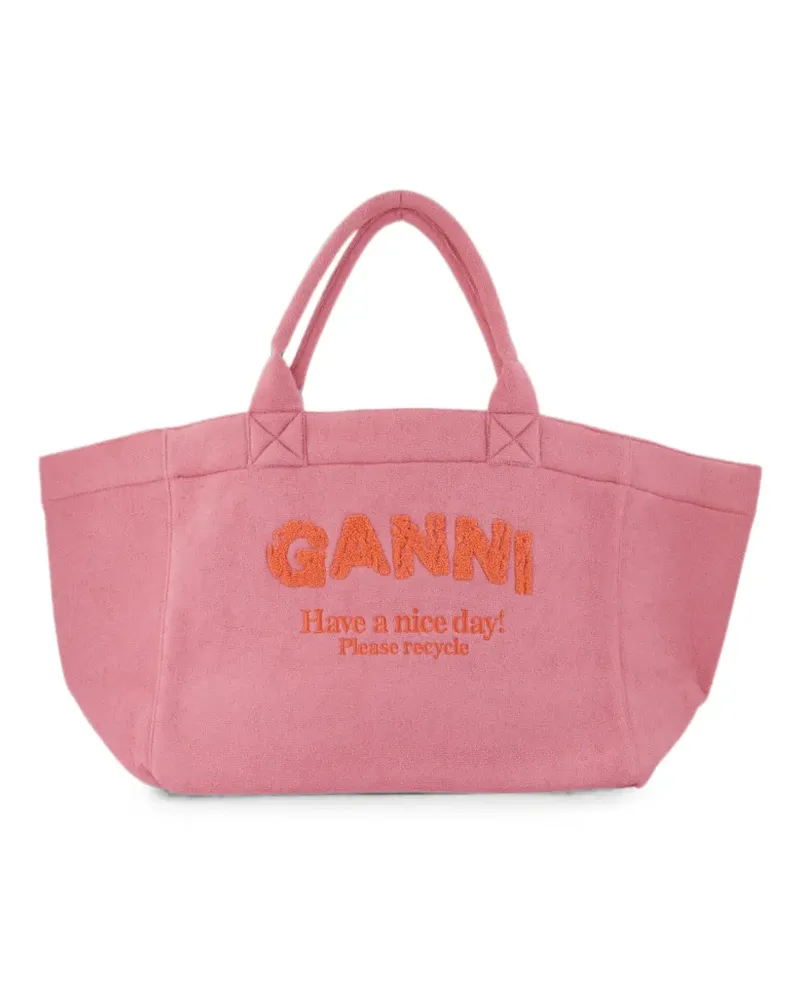Ganni XXL Beach Resort Tote Bag mit Stickerei - Rosa Rosa