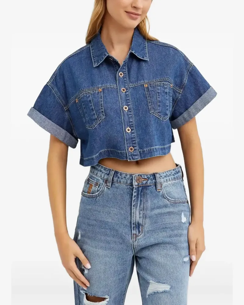 One Teaspoon cropped denim shirt - Blau Blau