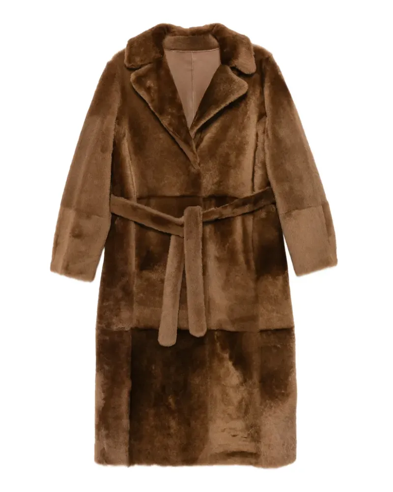 Yves Salomon Manteau belted shearling coat - Braun Braun