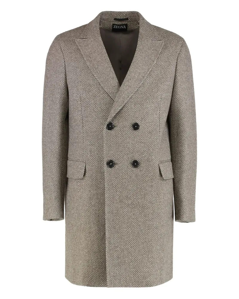 Ermenegildo Zegna notched lapels wool double breasted coat - Nude Nude