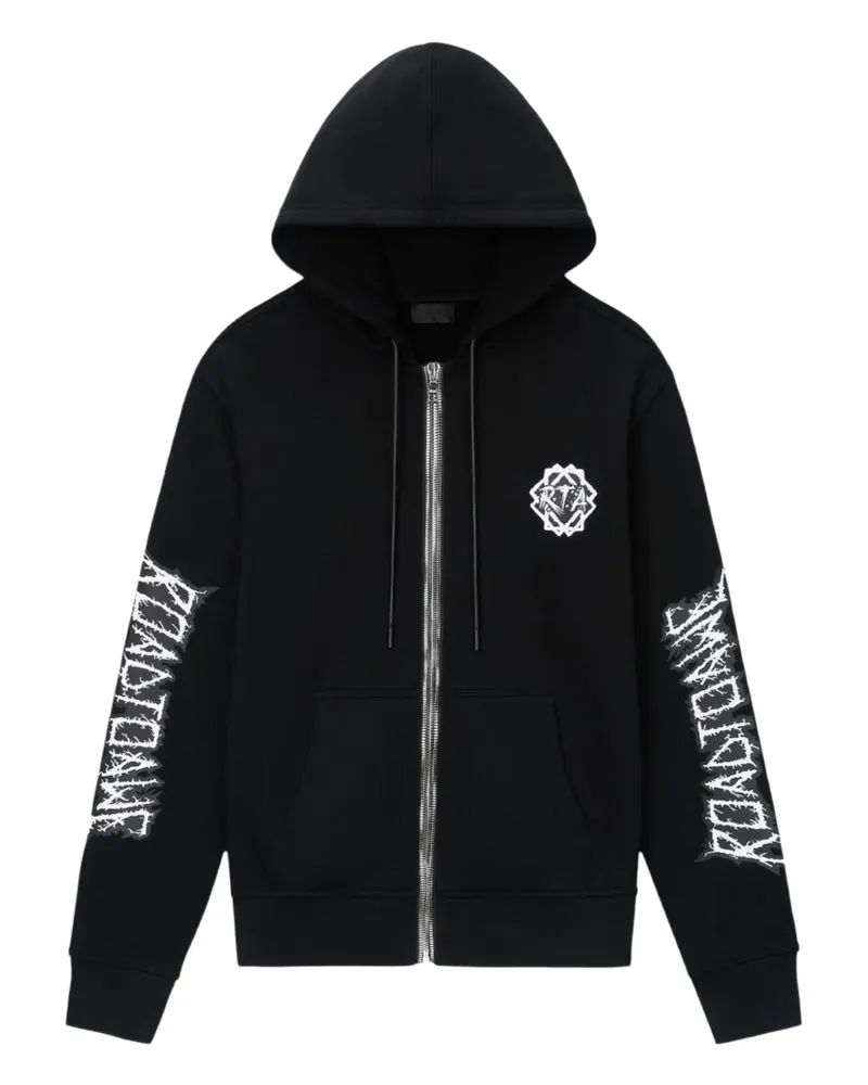 RTA zip-fastening graphic-print hoodie - Schwarz Schwarz