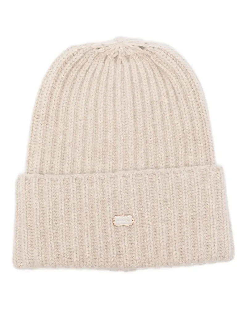 AGNONA Gerippte Beanie mit Logo - Nude Nude