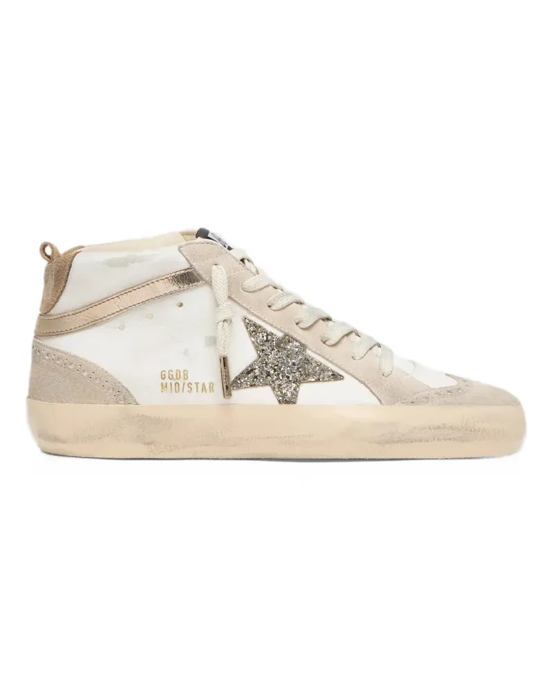 Golden Goose Mid-Star leather-upper glitter-star laminated-wave suede-heel-and-spur sneakers - Weiß Weiß