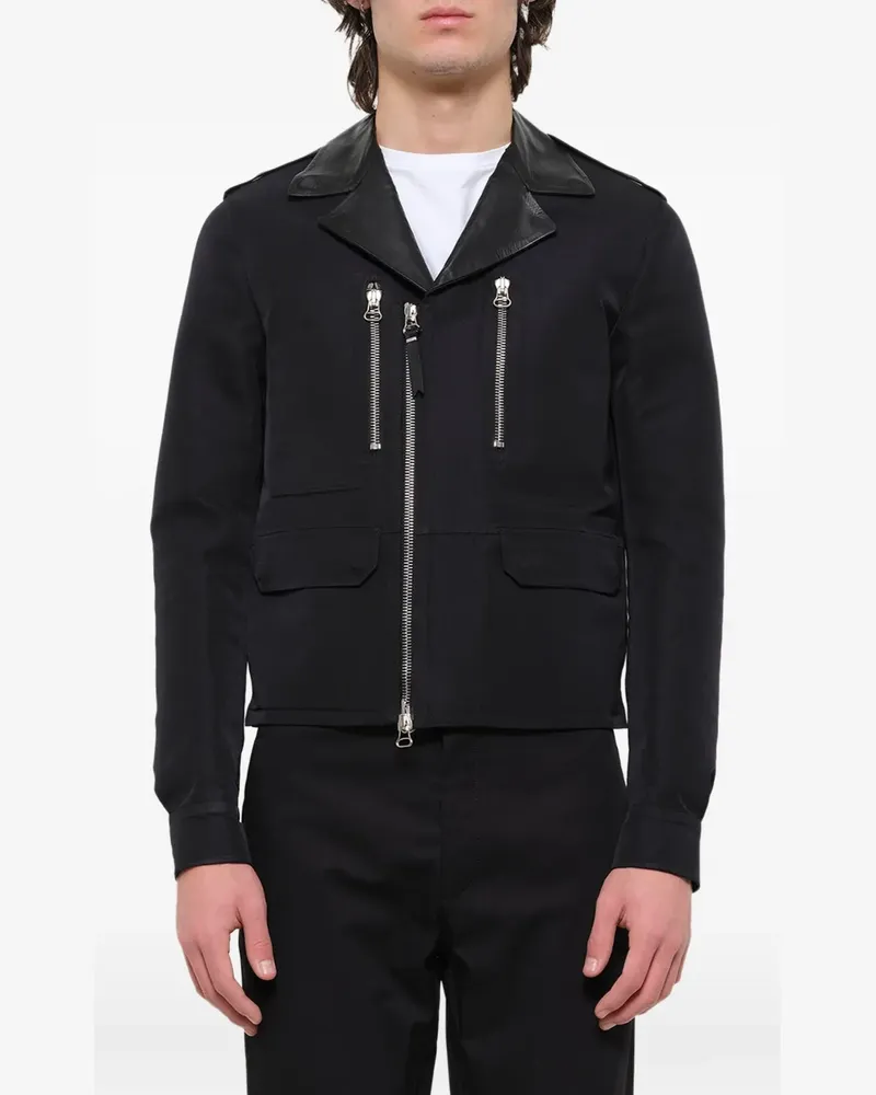 Lanvin Jacke mit Lederbesatz und Reißverschluss - Schwarz Schwarz
