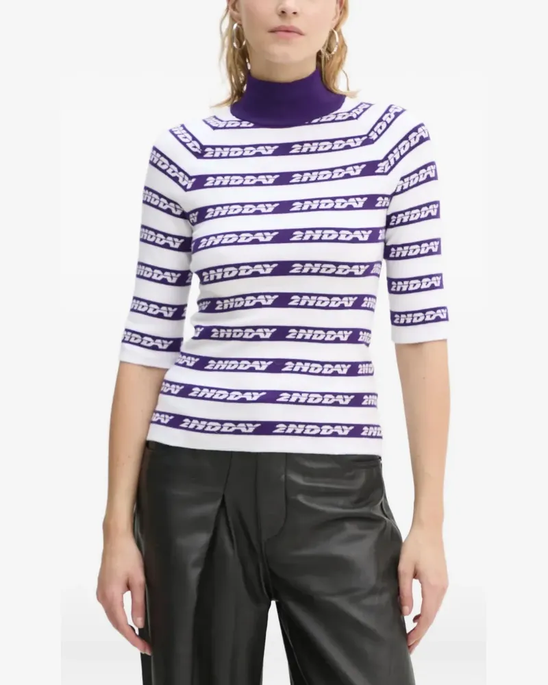Day Birger et Mikkelsen Gestreifter Rollkragenpullover - Weiß Weiß
