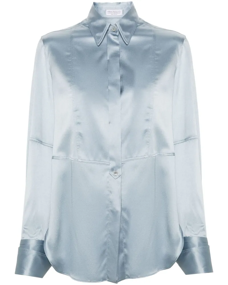 Brunello Cucinelli Hemd aus Satin - Blau Blau