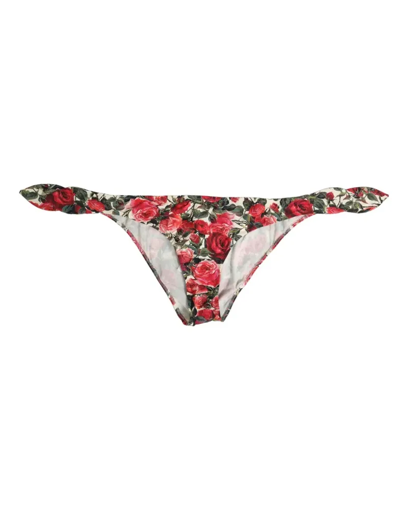 Dolce & Gabbana floral-print side-tie bikini bottoms - Weiß Weiß