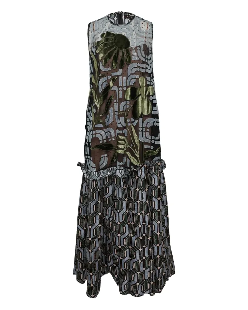 Biyan tulle twill print maxi dress - Schwarz Schwarz