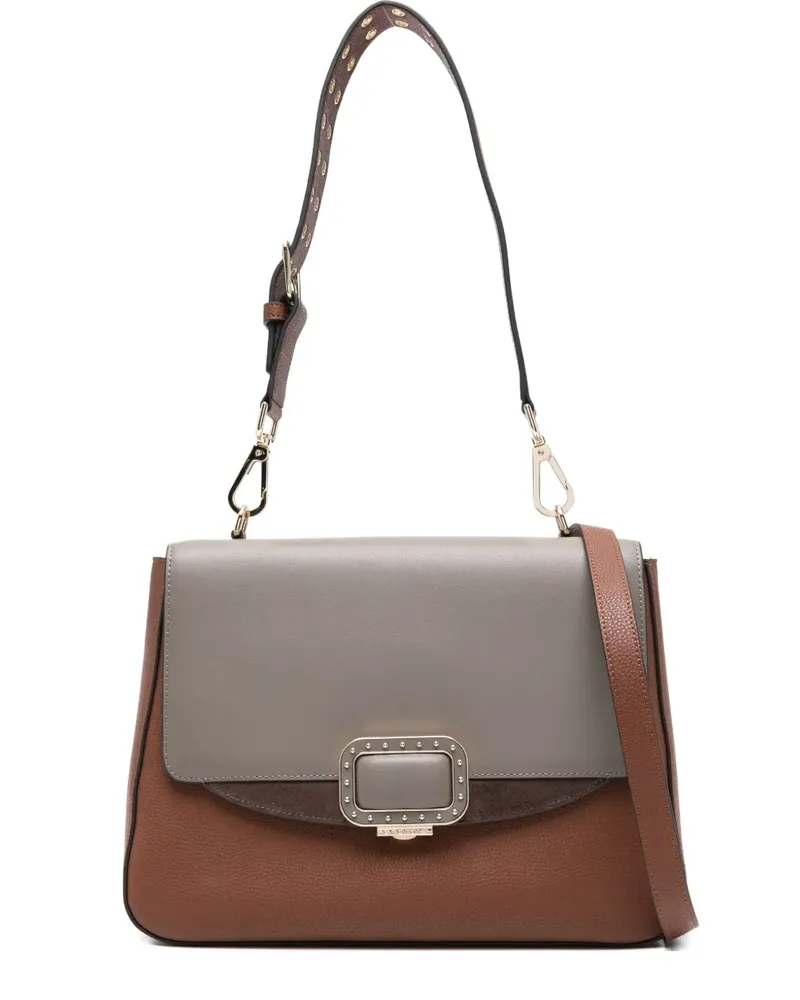 Cromia Zweifarbige Schultertasche mit Nietenriemen - Braun Braun