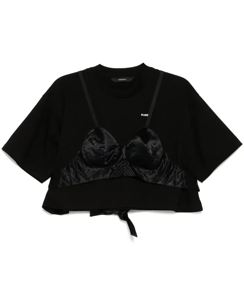 pushBUTTON Cropped Oberteil - Schwarz Schwarz