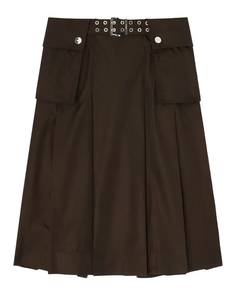 Ganni Plissierter Midirock mit Gürtel - Braun Braun