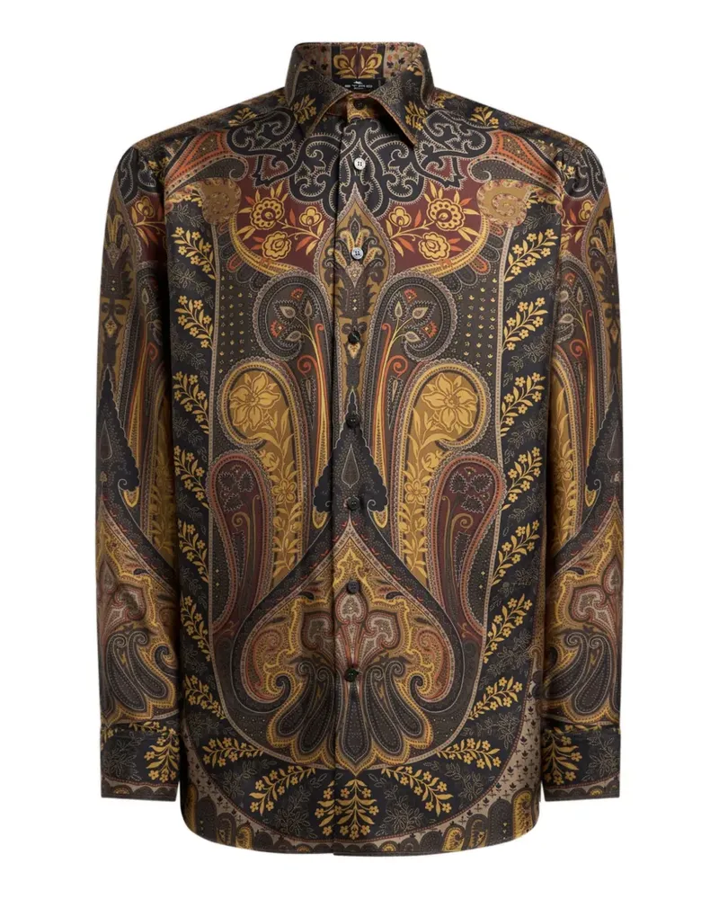 Etro silk-twill shirt with placed paisley-print - Schwarz Schwarz