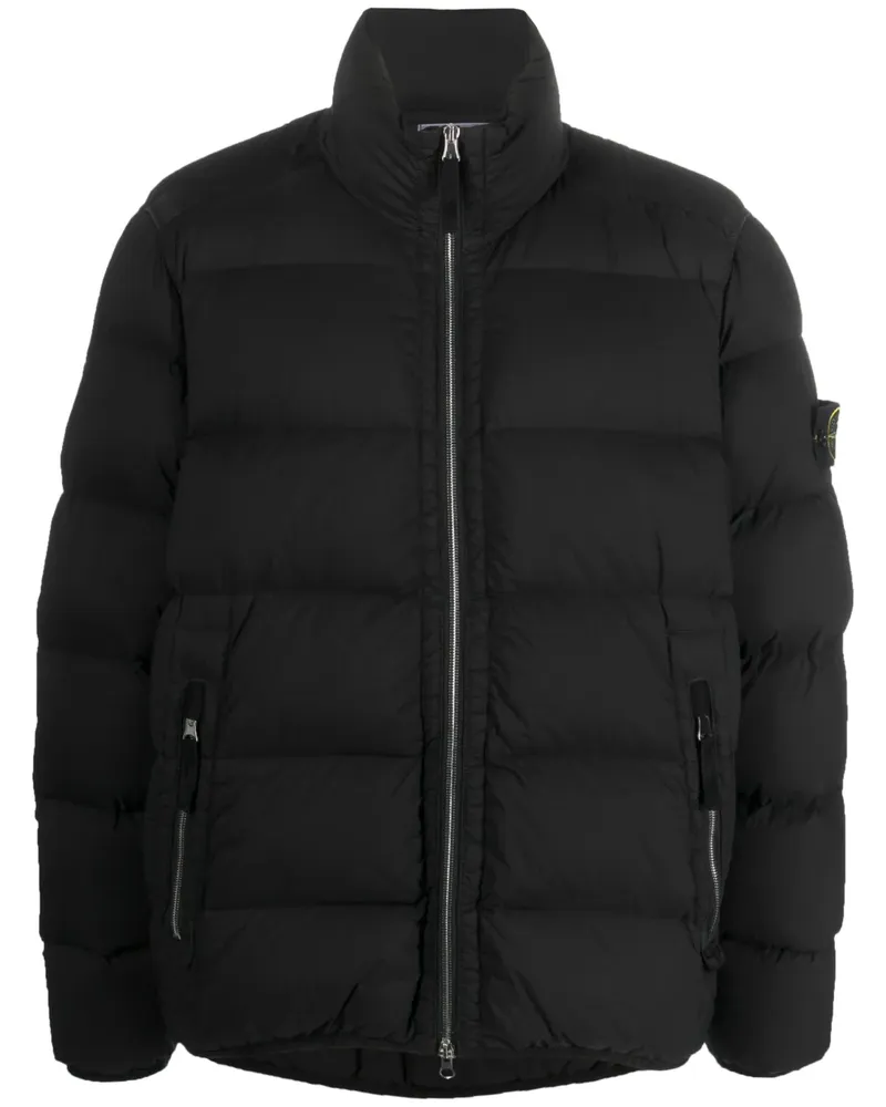 Stone Island Daunenjacke mit Kompass-Patch - Schwarz Schwarz