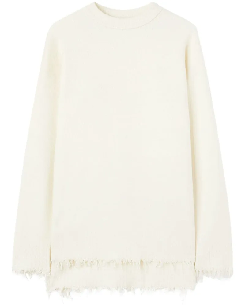 Jil Sander Fein gestrickter Pullover mit ausgefransten Kanten - Weiß Weiß