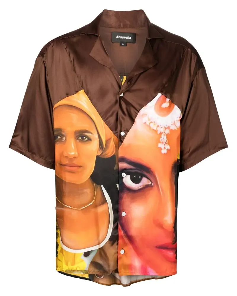 AHLUWALIA Hemd mit grafischem Print - Braun Braun