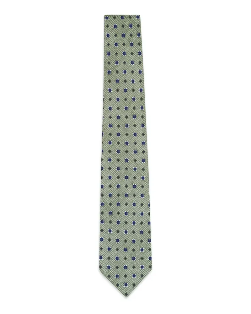 Kiton geometric-print silk tie - Grün Grün