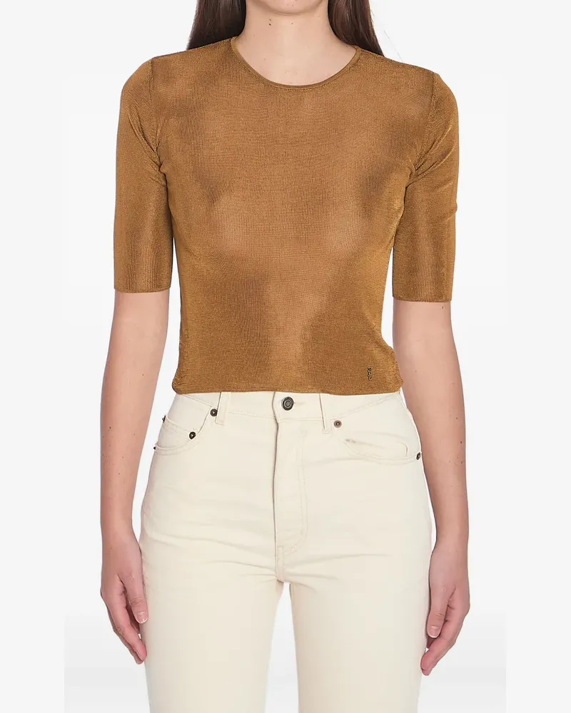 Saint Laurent Cropped-Top mit Cassandre-Schild - Braun Braun