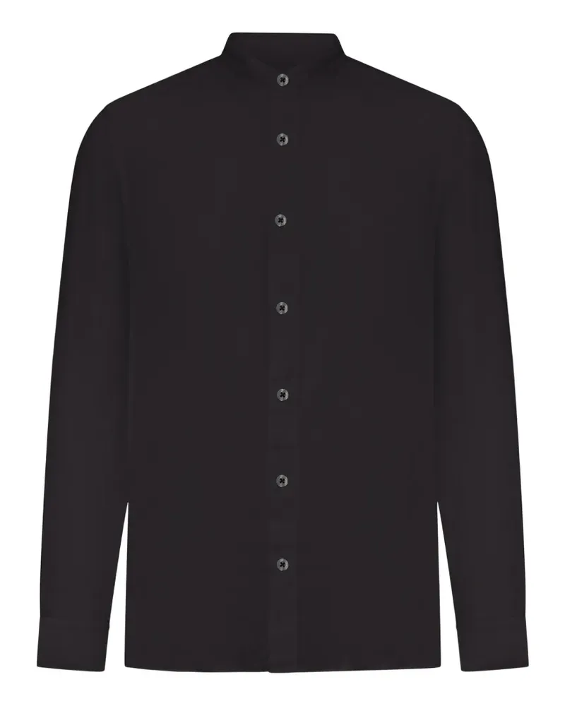 120% Lino band-collar linen shirt - Schwarz Schwarz