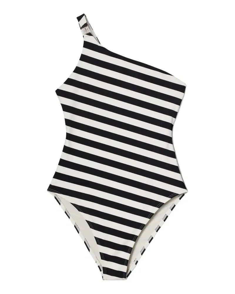 Tory Burch one-shoulder striped swimsuit - Schwarz Schwarz