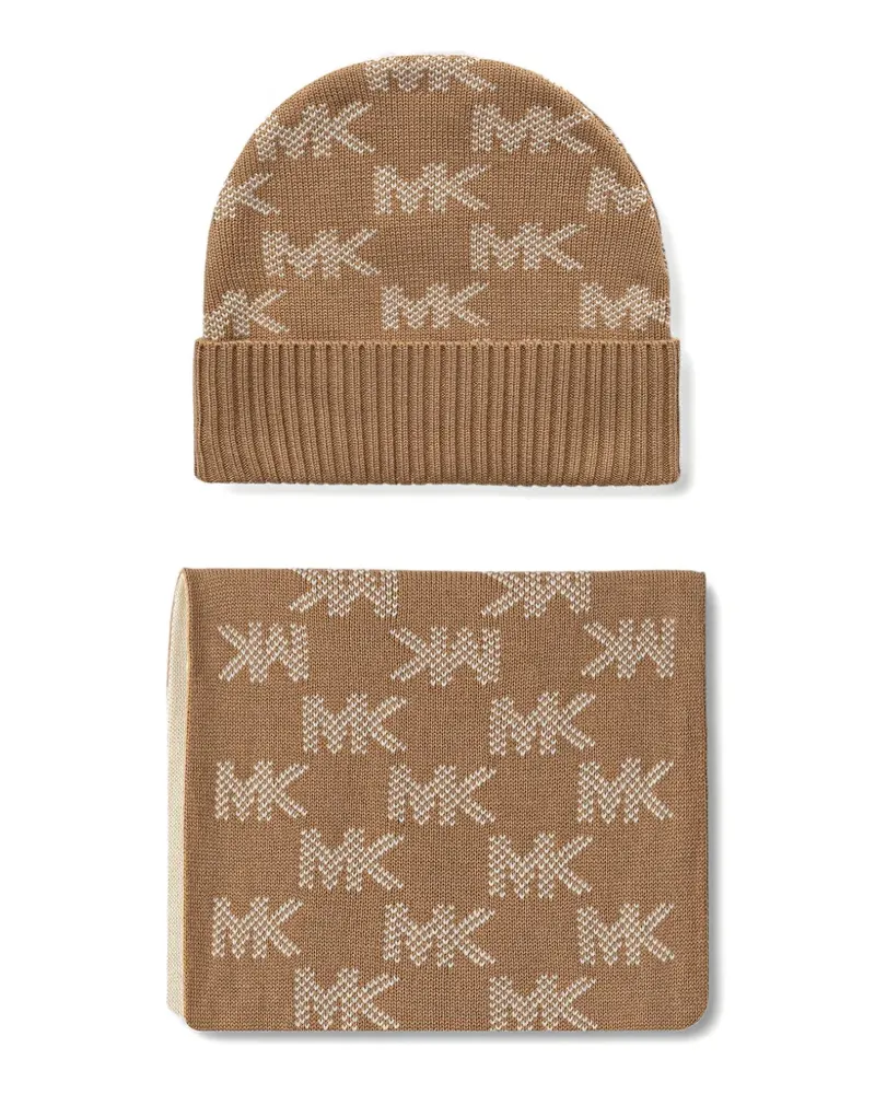 Michael Kors logo-knit scarf and beanie hat set - Braun Braun