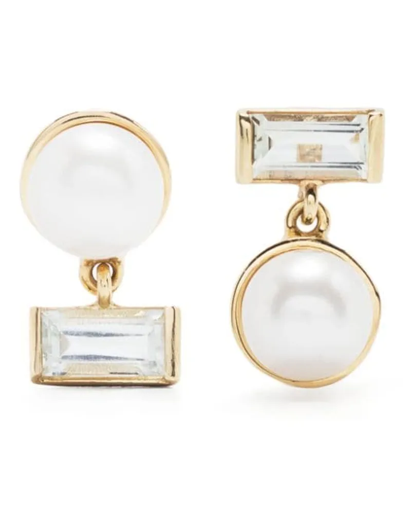 Aliita 9kt Perla Baguette Gelbgoldohrringe mit Perlen Gold
