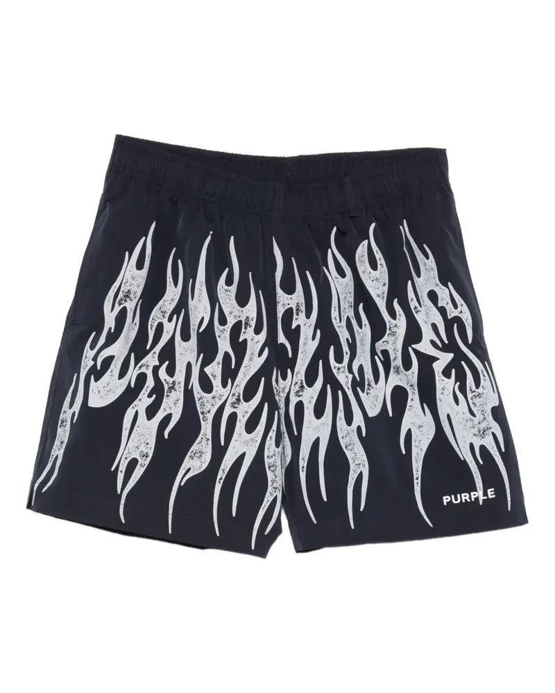PURPLE BRAND Shorts mit Flammen-Print - Blau Blau