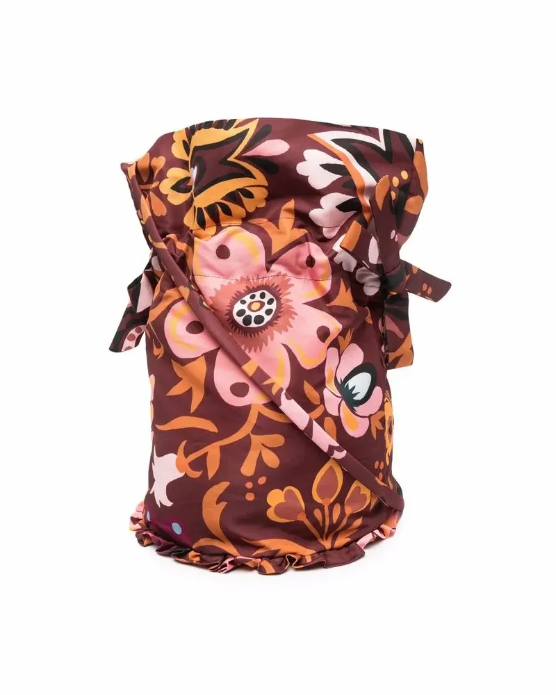 La DoubleJ Schultertasche mit Blumen-Print - Braun Braun